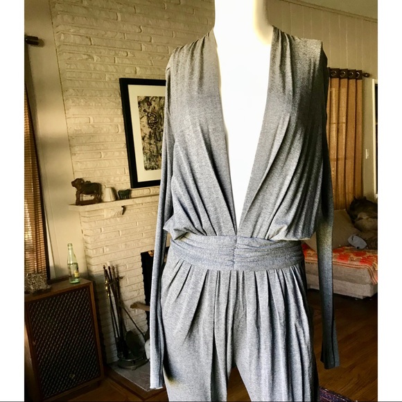 MAJE grey long sleeve Deep V jumpsuit M - Picture 6 of 6